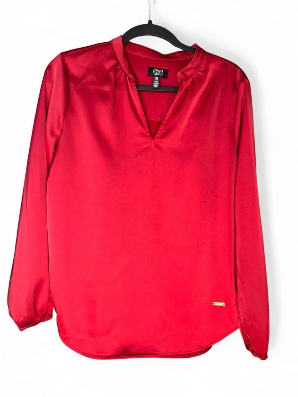 Jones New York Bright Red Long-Sleeve V-Neck Satin Top